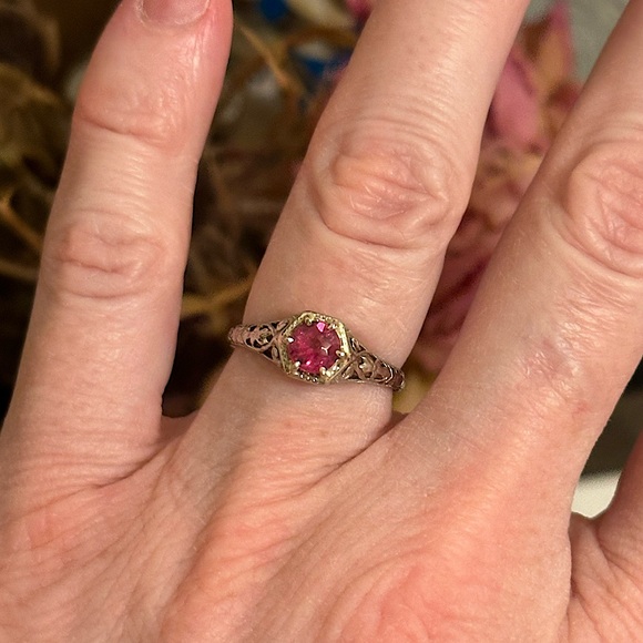 Antique 18K White Gold Art Deco Orange Blossom Tourmaline Solitaire Ring 5.75 - Picture 10 of 15